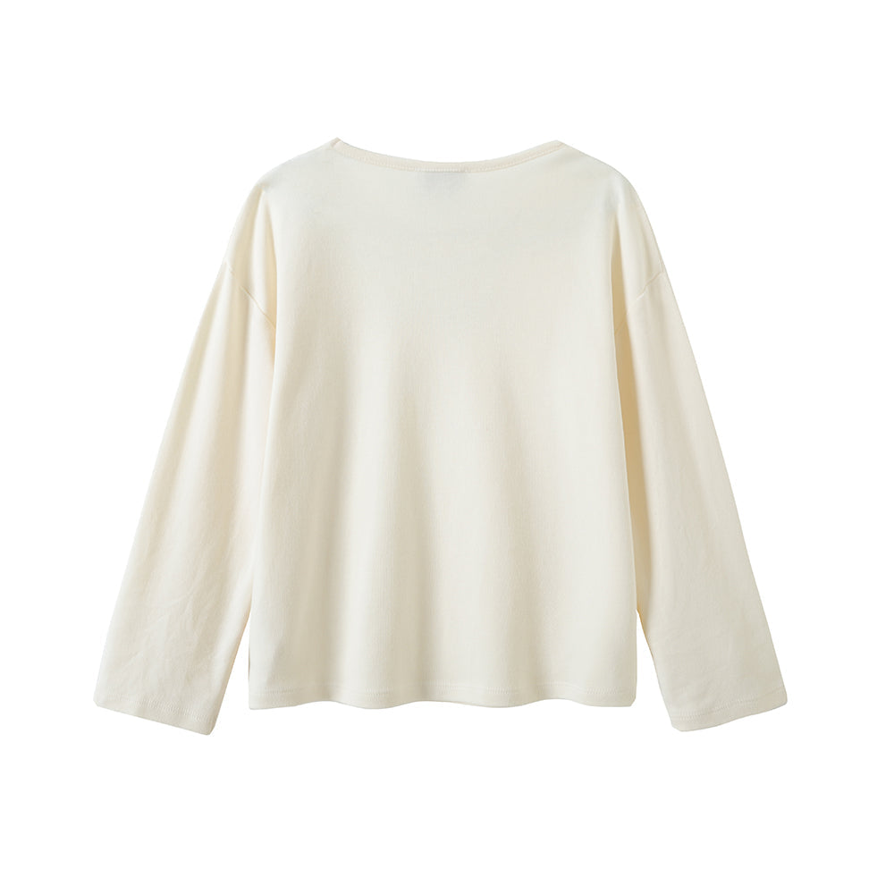 Vauva FW23-女孩棉花長袖Crewneck T卹（白色）
