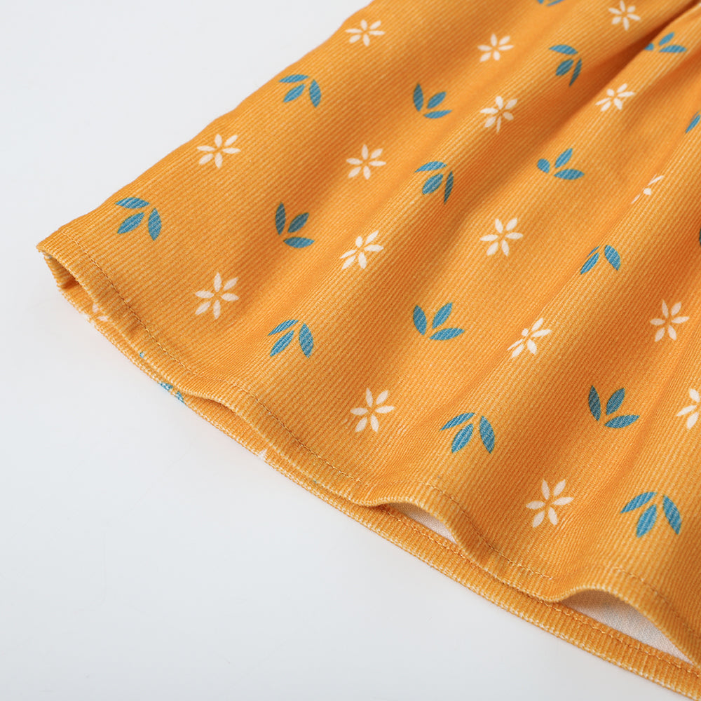 Vauva FW23-女孩印刷的彈性腰部A線裙（黃色）