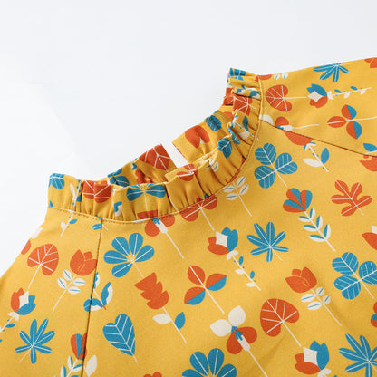 Girls Fungus Collar Printed Dress