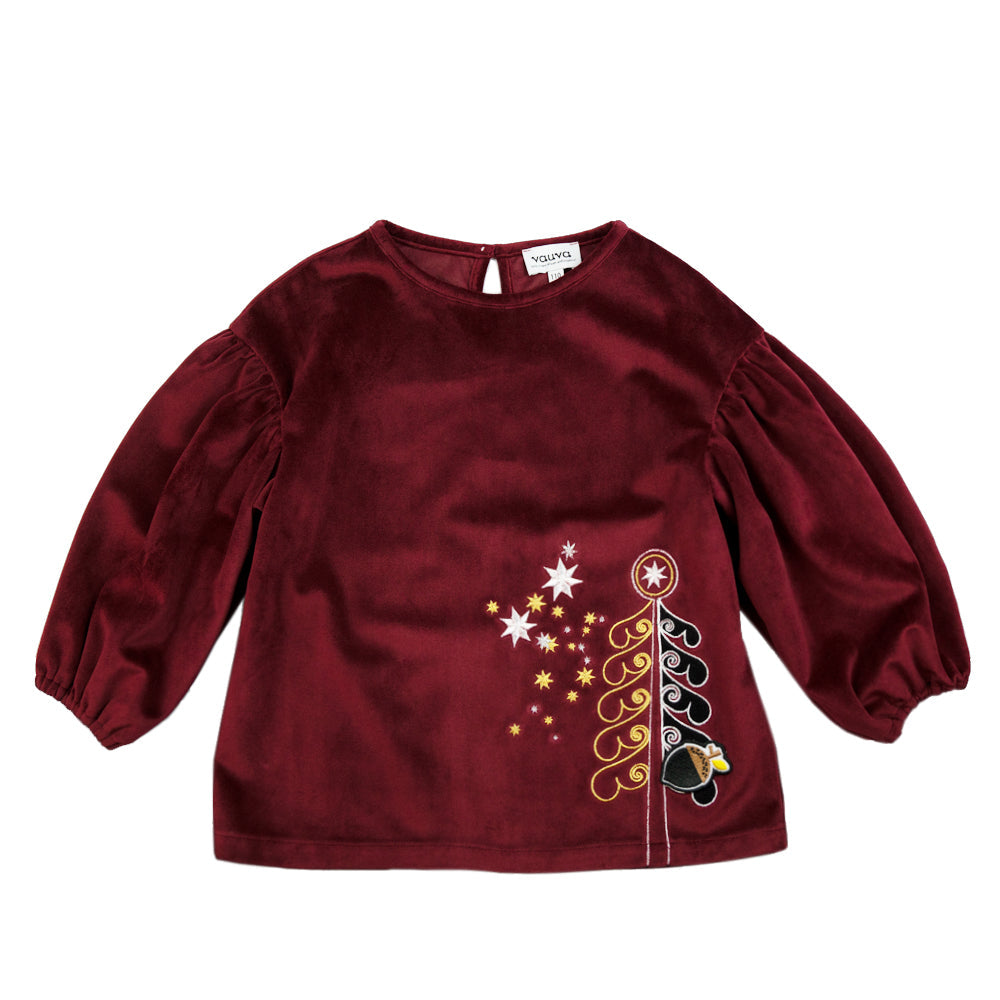 Girls Winter Tree Velvet Top