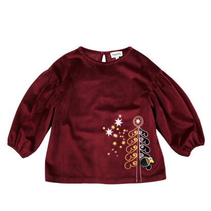 Girls Winter Tree Velvet Top