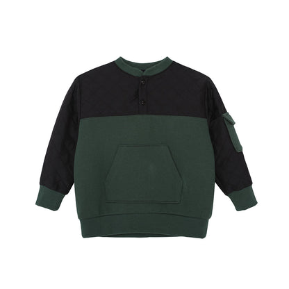 Vauva FW23-男孩簡單的拼布船員脖子運動衫（黑色/綠色）