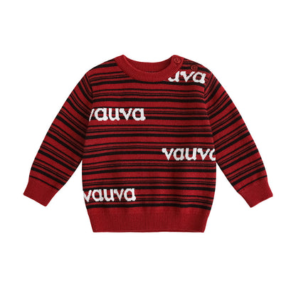 Baby Boys Red And Black Striped Cotton Pullover