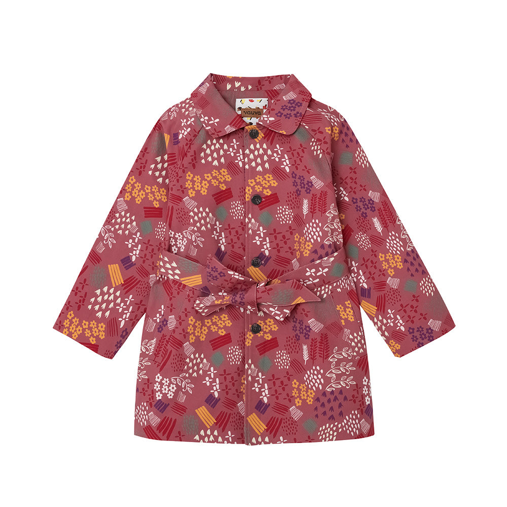Vauva FW23 - 女童印花腰繫帶風衣外套（紅色）