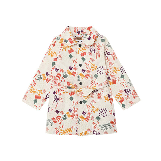 Girls Printed Waist Strapped Windbreaker Jacket