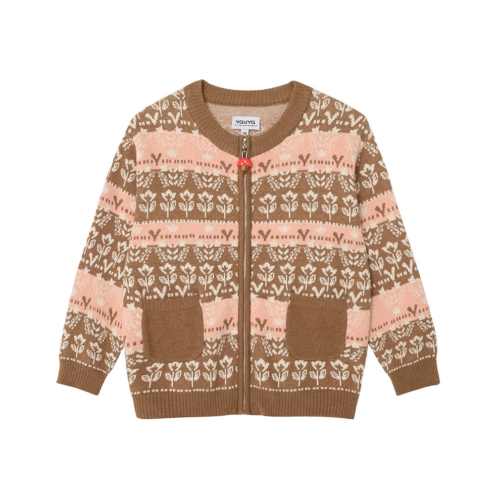 Vauva FW23-女孩Jacquard棉花羊絨夾克（棕色）
