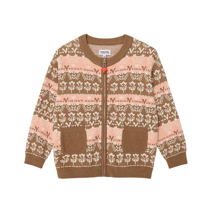 Vauva FW23-女孩Jacquard棉花羊絨夾克（棕色）