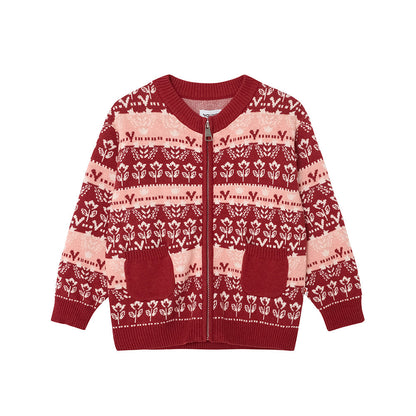 Vauva FW23-女孩Jacquard棉花羊絨夾克（紅色）