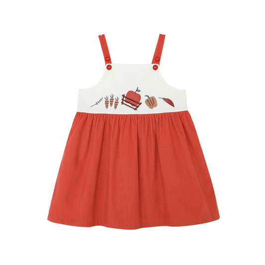 Girls Happy Farm Printed Cotton Sleeves Dress