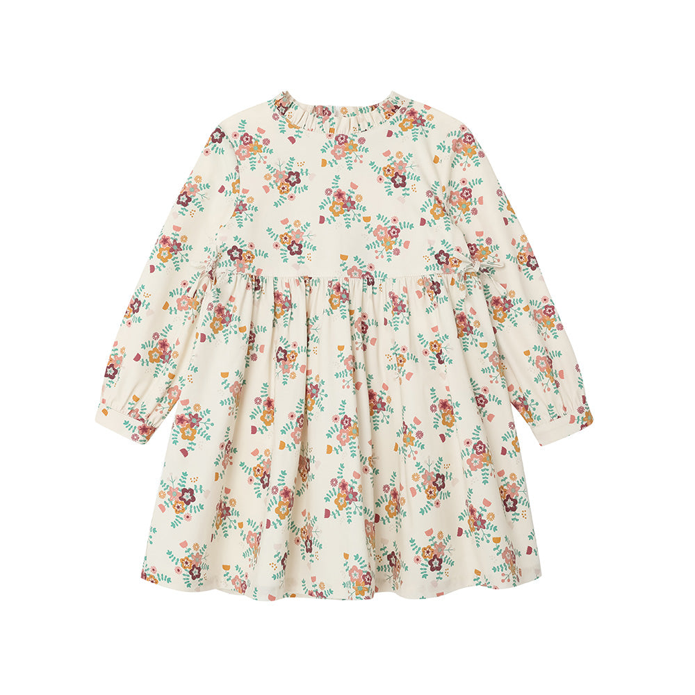 Vauva FW23-女孩白色碎花連身裙