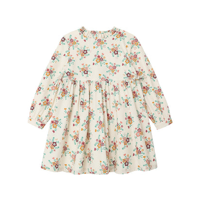 Vauva FW23-女孩白色碎花連身裙