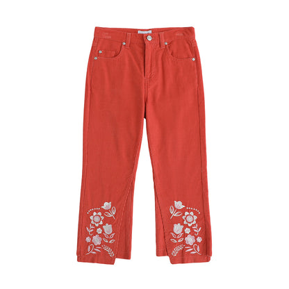 Girls Embroidered Flared Pants