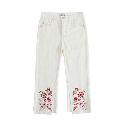 Girls Embroidered Flared Pants