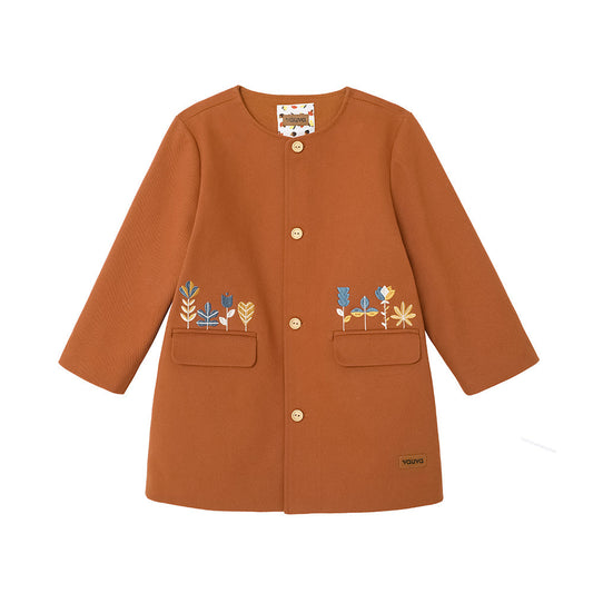 Girls Embroidered Twill Cotton Coat