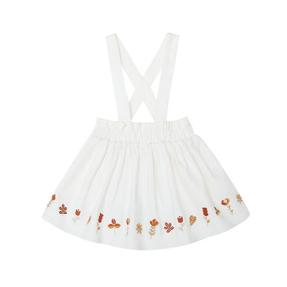 Girls Embroidered White Vest Suspender Skirt