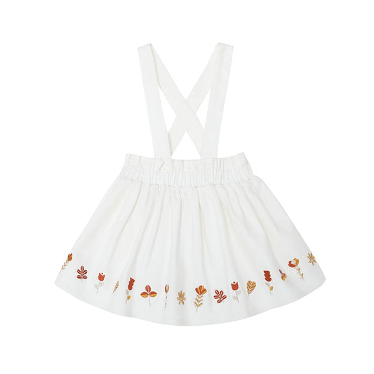 Girls Embroidered White Vest Suspender Skirt