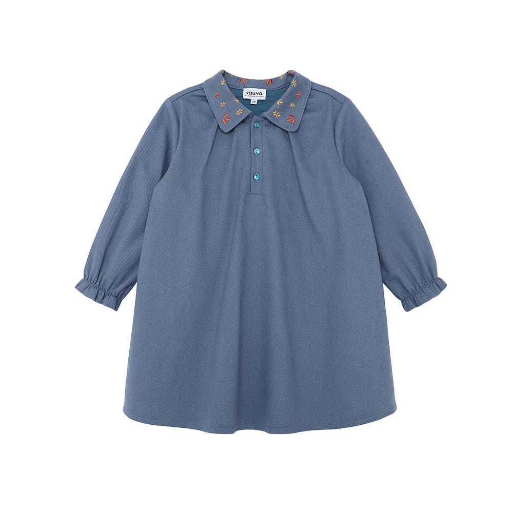 Vauva FW23 - 女孩泡泡袖藍色連身裙