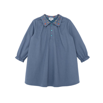 Vauva FW23 - 女孩泡泡袖藍色連身裙