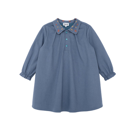 Girls Puff Sleeve Blue Dress