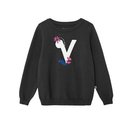 Girls Black Printed Cotton Pullover