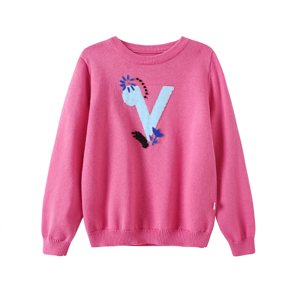 Vauva FW23-女孩玫瑰粉紅色印花棉套頭衫