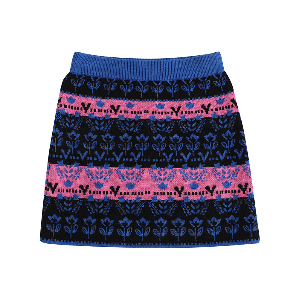Girls Blue Printed Sweater Skirt