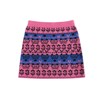 Girls Pink Printed Sweater Skirt