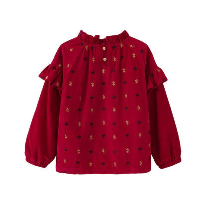 Vauva FW23-女孩荷葉邊的領燈芯絨上衣