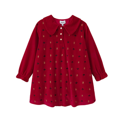 Vauva FW23-女孩燈芯絨長袖連衣裙