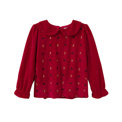 Vauva FW23-女孩刺繡燈芯絨上衣