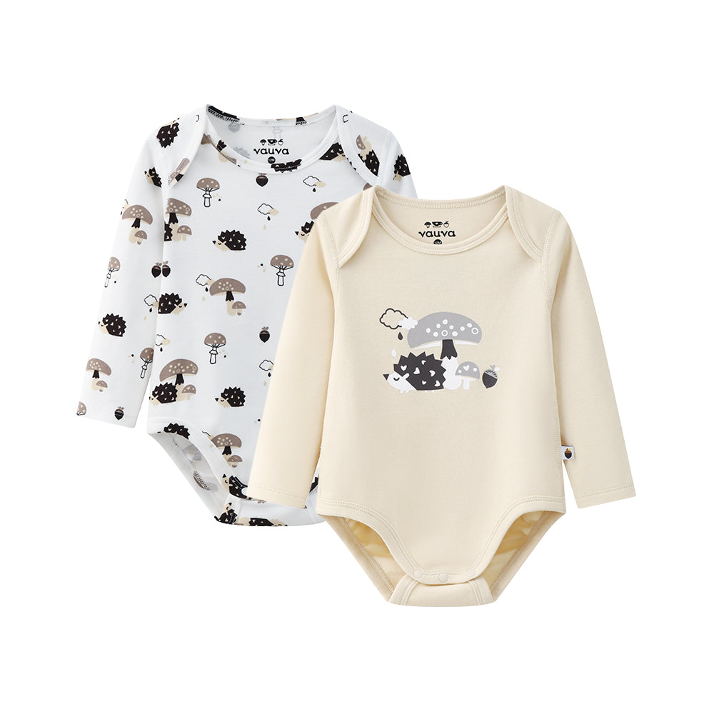 Vauva BBNS - Baby Anti-bacterial Organic Cotton Hazelnut Pattern Bodysuits (2-pack)-product image front