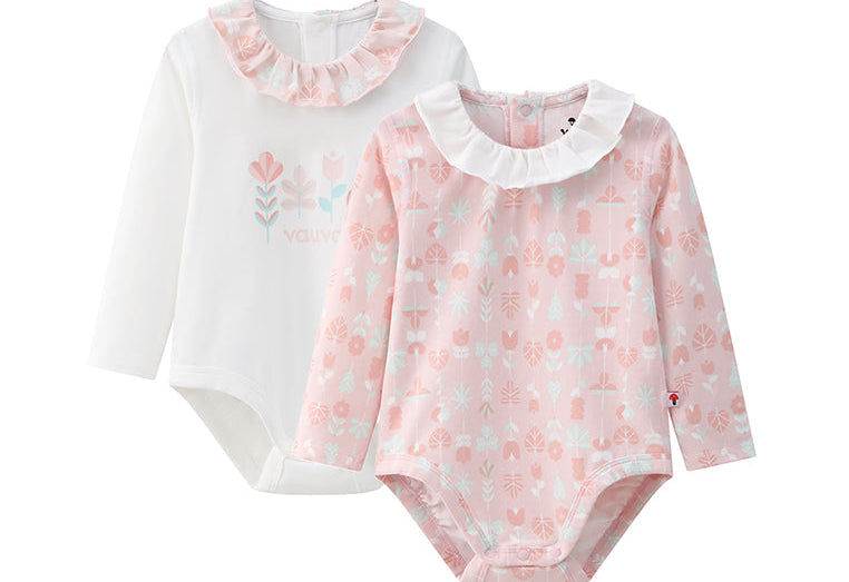 Vauva BBNS - Organic Lotus Collar Floral Cotton Bodysuits (2-pack)-product image front