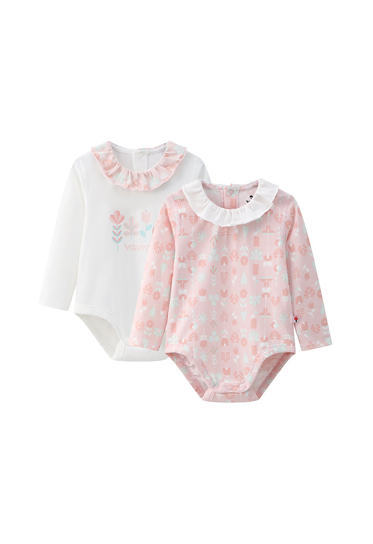 Vauva BBNS - Organic Lotus Collar Floral Cotton Bodysuits (2-pack)-product image front