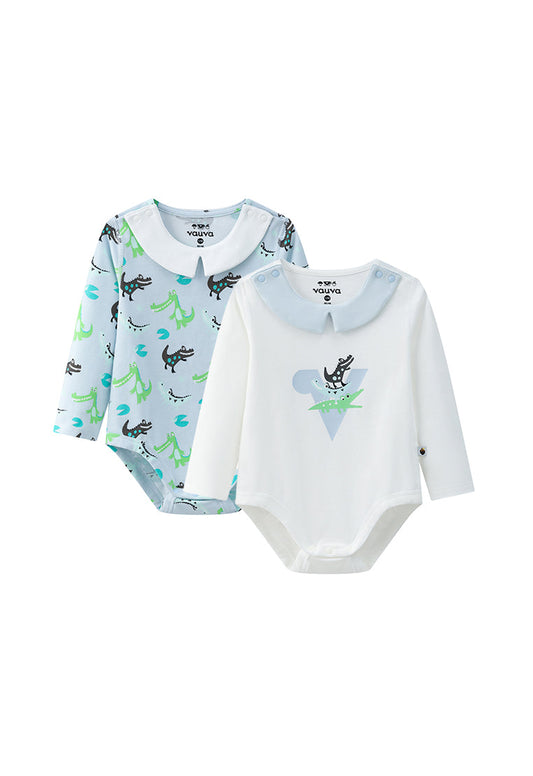 BBNS - Organic Cotton Crocodile Print Square Neck Long-Sleeved Bodysuits