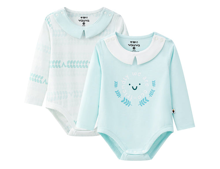 Vauva BBNS - Organic Cotton Green Striped Pattern Bodysuits (2-pack) product image front 