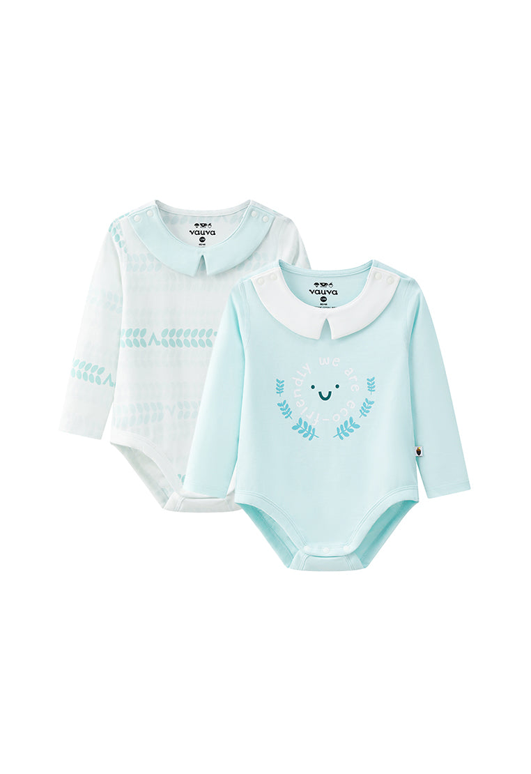 Vauva BBNS - Organic Cotton Green Striped Pattern Bodysuits (2-pack) product image front 