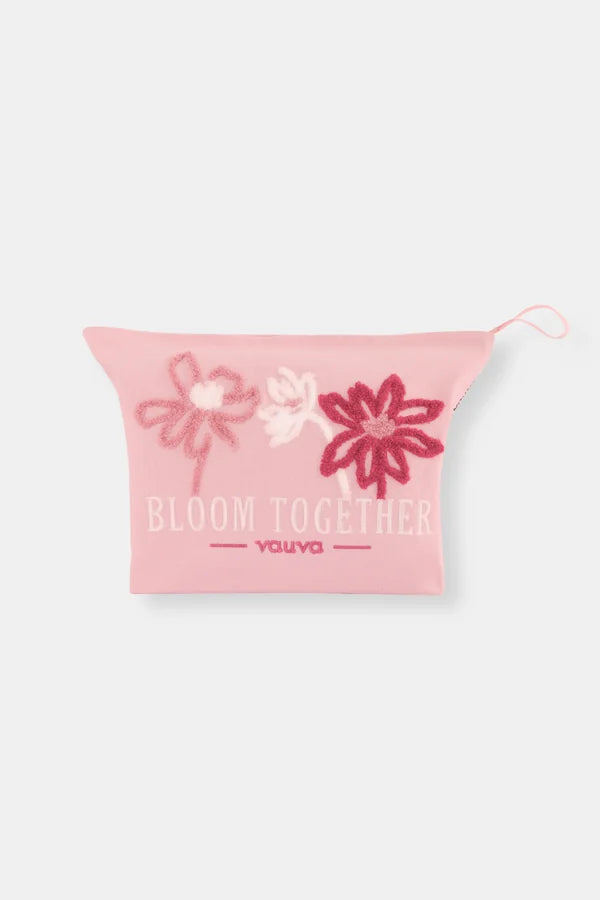 Bloom Together Embroidered Pouch, Pink