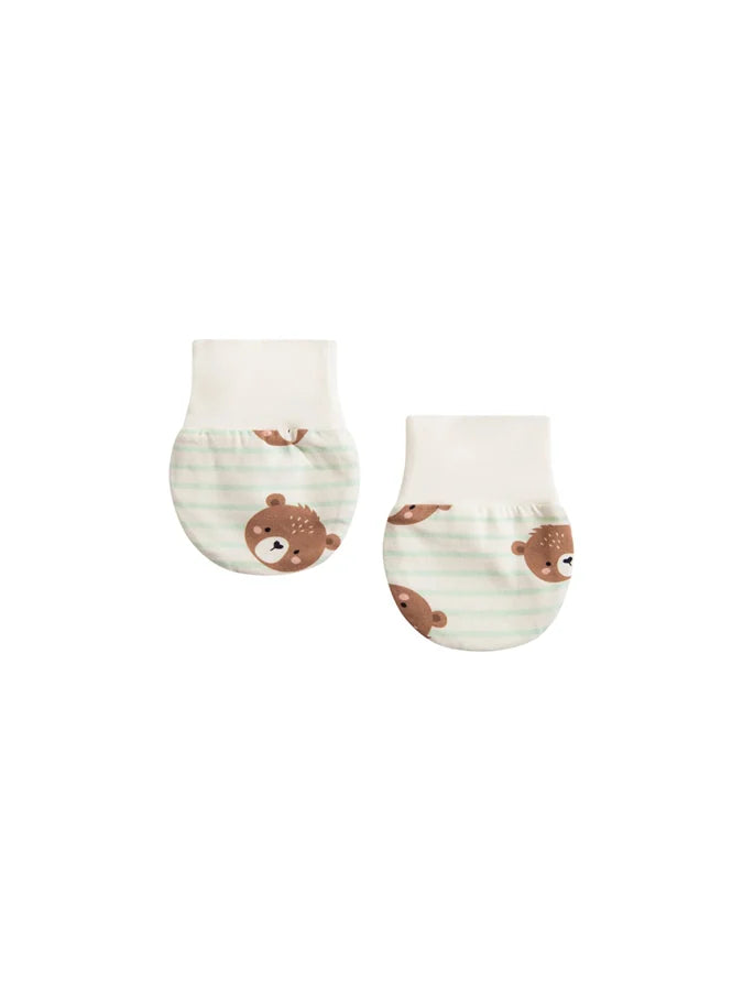 Baby Bear Stripe Cotton Mittens, Mint