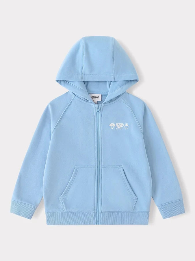 Boys Long Sleeve Embroidery Zipped Hoodie, Blue