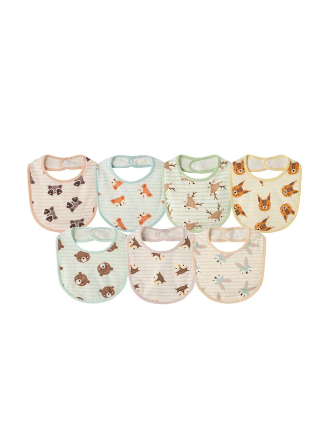 Baby Animal Print Cotton Bibs 7‑Piece Set, Multi-color