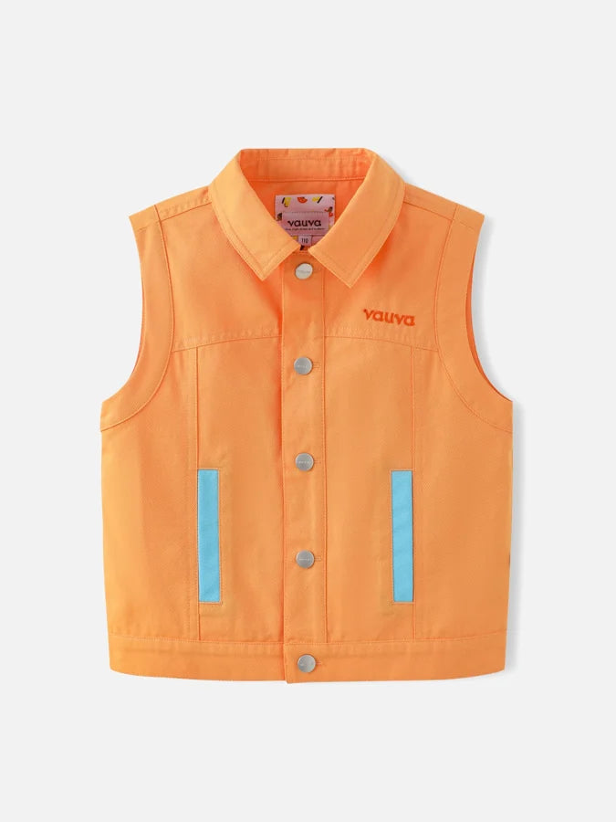 Boys Color Block Gilet, Peach