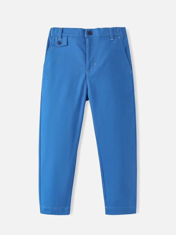 Boys Embroidery Slim Fit Pants, Blue
