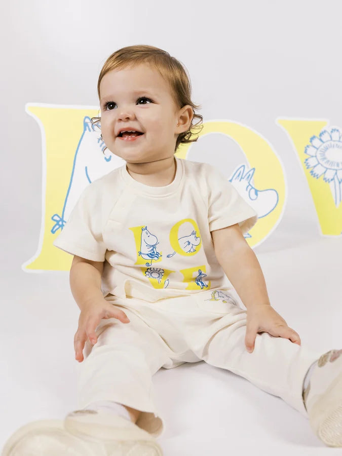 Moomin "L-O-V-E" Print Baby Short‑Sleeve Sweatshirt, Ivory