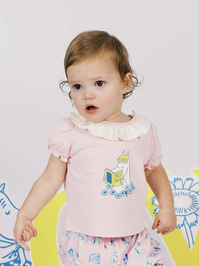 Ruffle‑Neck Snorkmaiden Print Baby T‑Shirt, Pink