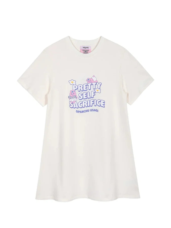 “Pretty Self Sacrifice” Long‑Sleeve Sweatshirt Dress, White