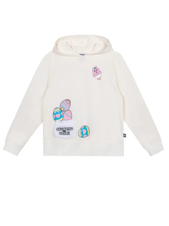 Long‑Sleeve Hooded Sweatshirt with Patch Pockets, White