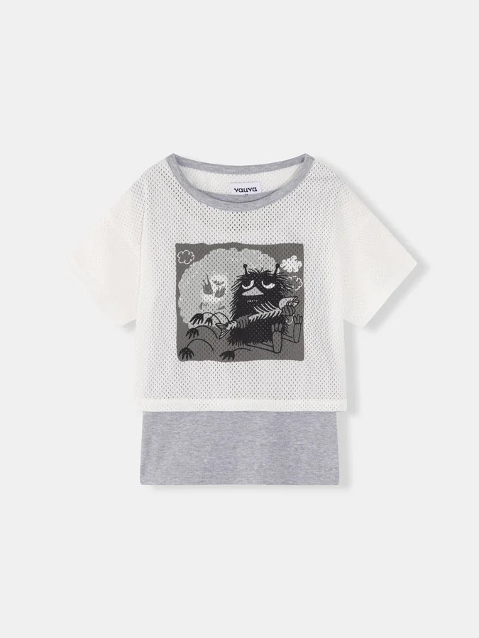 Boys Stinky Print Layered Mesh T-Shirt Set, Grey
