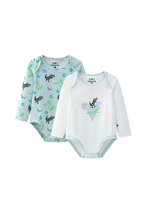 BBNS - Organic Cotton Crocodile Print Long-Sleeved Bodysuits, As pictured