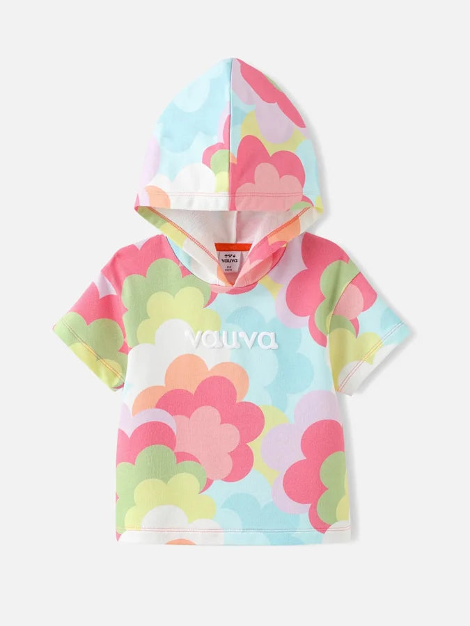 Girls Allover Floral Hooded Crop Top, Pink / Multicolour