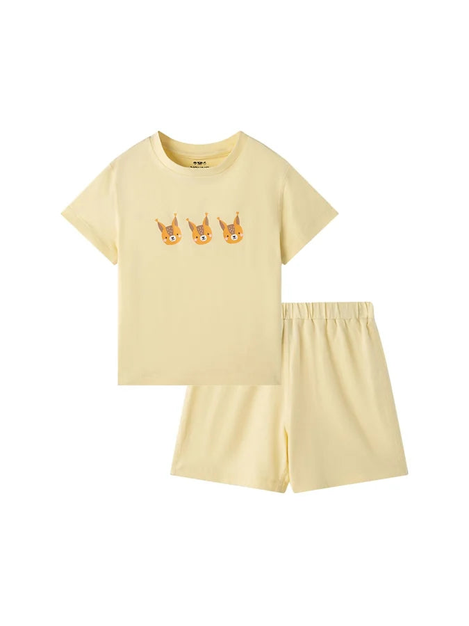 Kids Squirrel Lounge T‑Shirt & Shorts Set, Yellow